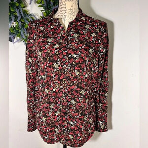 Top shop, sz 6,stretchy  floral button front‎ closure button long sleeve blouse